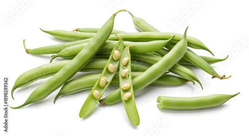 Fresh Green Beans Pile Isolated on White Background