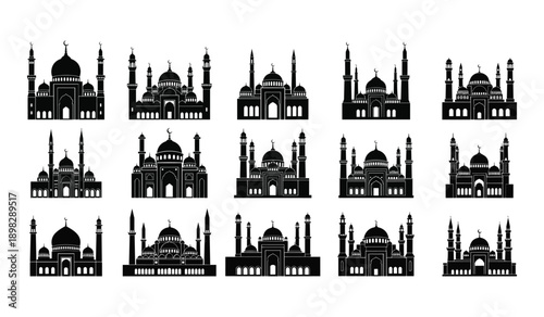 Mosque Silhouettes Collection vector. Mosque, illustration, silhouettes, collection