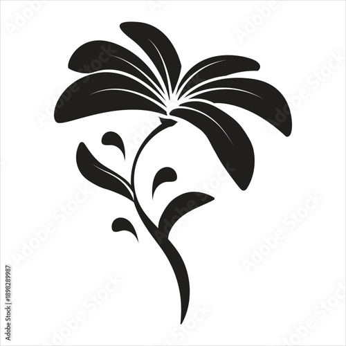 Elegant black floral silhouette design with curved leaves on white background Vector