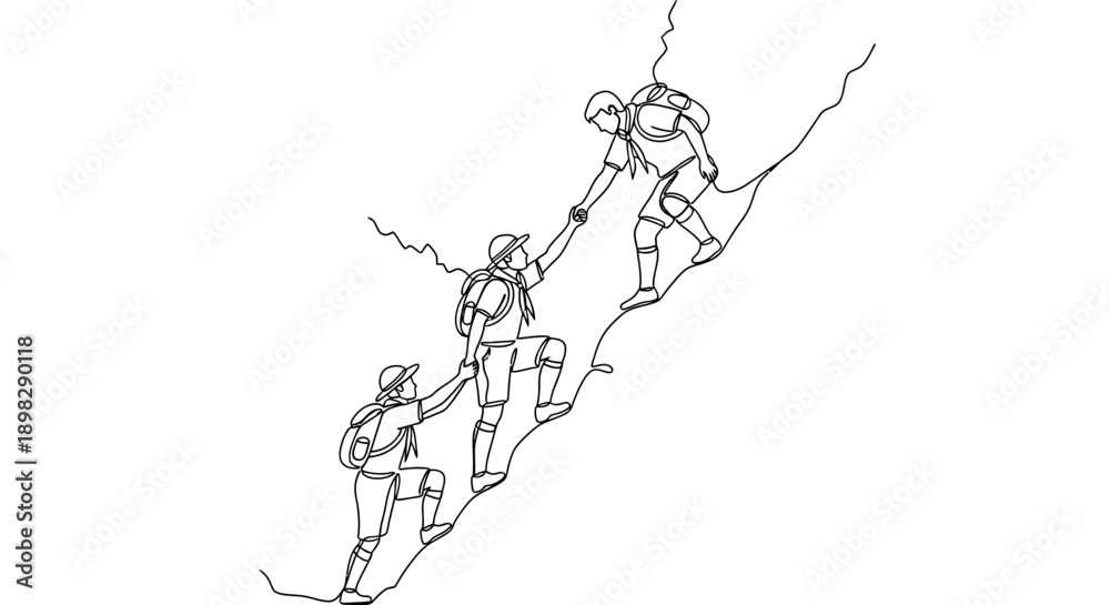 Obraz premium teamwork climbing mountain, helping hand