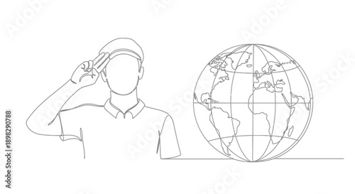 man saluting globe, international greeting