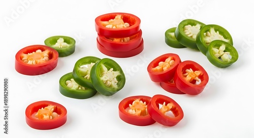 Sliced Jalapeno and Red Peppers on White Surface