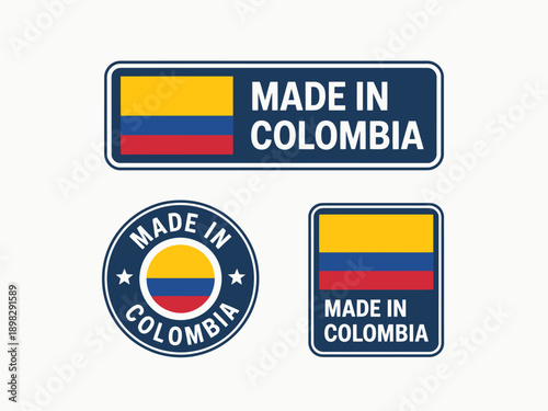 Made in Colombia flag labels and stamps for product identification