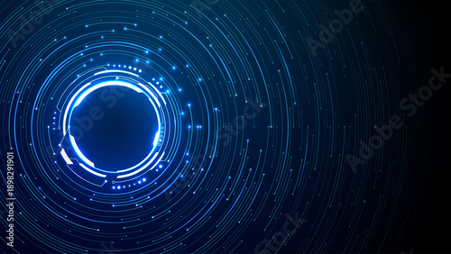 Glowing circuit board with neon HUD interface. Advanced chip architecture showcasing AI semiconductor technology, digital networks, and futuristic processor elements. Digital portal concept