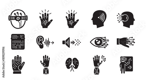 Collection of modern technology and human connection icons in black
