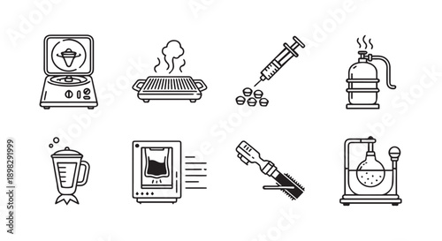 Laboratory equipment icons set for scientific research and experiments