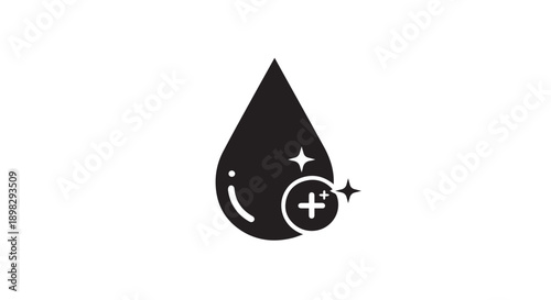 Modern plus sign in a drop with sparkling effect on white background
