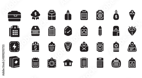 Collection of modern business and finance icons in black