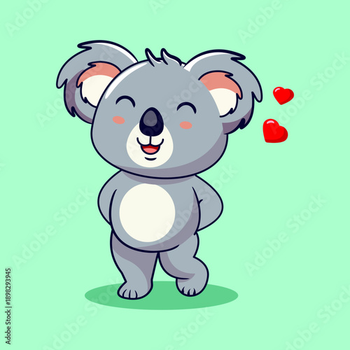 Little Koala Shy with Hearts Cartoon  Vector Illustration