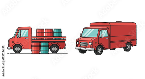 Colorful vintage camper vans in front and side views flat illustration