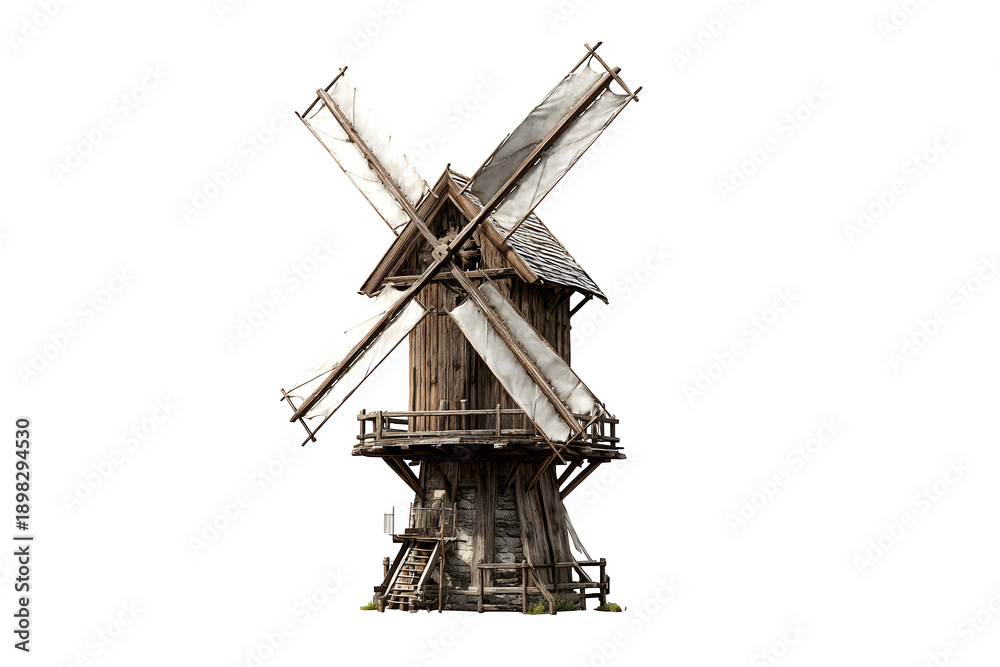 Obraz premium Rustic windmill isolated on white isolated on transparent background