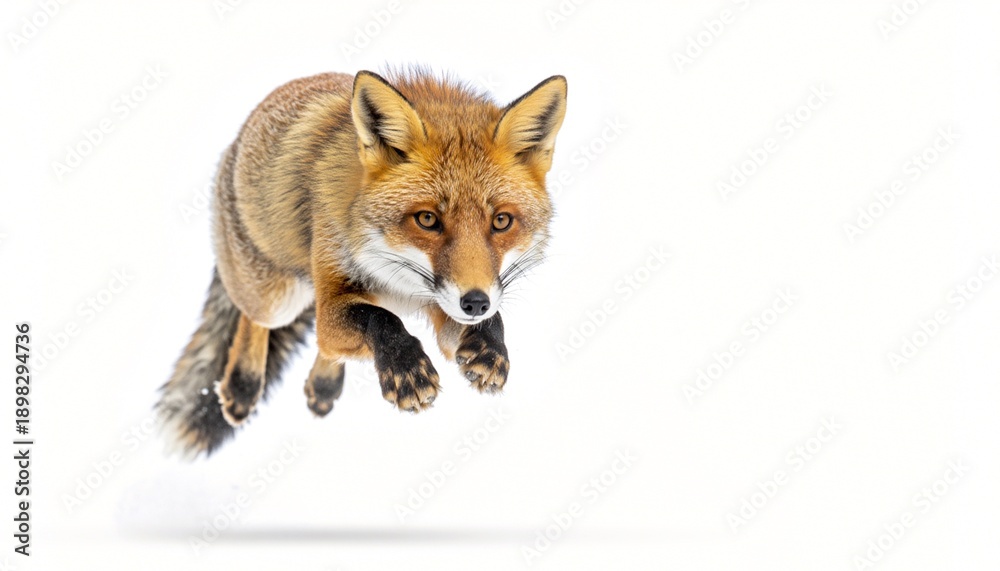 Fototapeta premium Dynamic Red Fox Leaping in Winter Snow