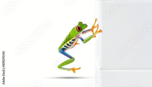 Tableau sur toile Vibrant Red-Eyed Tree Frog Clinging to White Surface