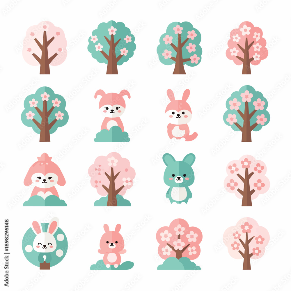 Obraz premium Cute Rabbits and Blossoming Trees