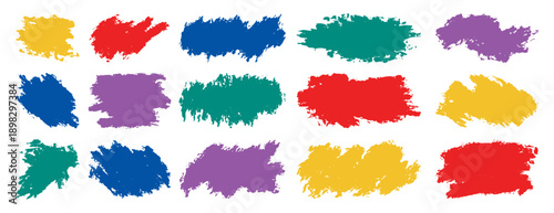 Colored bright paintbrush stroke templates Grunge text boxes and dirty banners for social media posts and stories