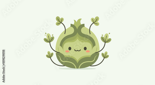Cheerful Cartoon Artichoke Smiles Amid Green Leaves and Twisting Vines in a Playful Studio Illustration View