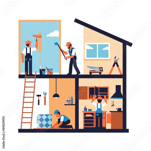 Home Renovation Team Working on House Improvement Project