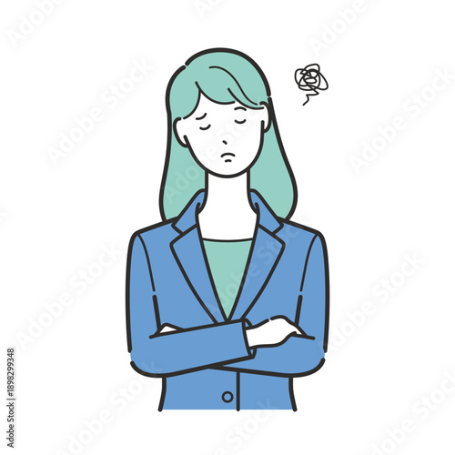 悩みをもつ正面を向いたスーツの女性