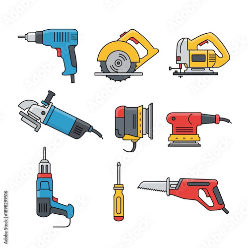Collection of Handheld Power Tools for DIY and Construction