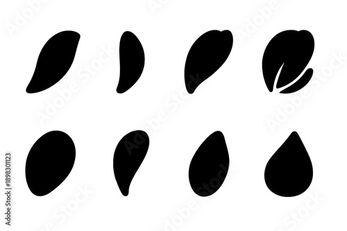 Soft Petal Icons. Soft scattered petals. Filled icon set of Soft scattered petals: curved petal, minimal petal