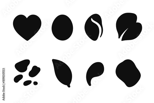 Romantic Petal Icons. Romantic bed petals. Filled icon set of Romantic bed petals: heartlike petal, broad