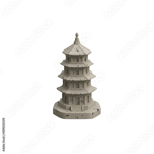 Stone Asian pagoda statue isolated On Transparent Background
