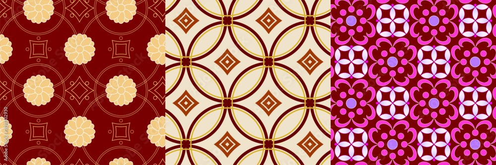 Fototapeta premium Golden Colorful seamless pattern collection, Abstract background, Decorative wallpaper