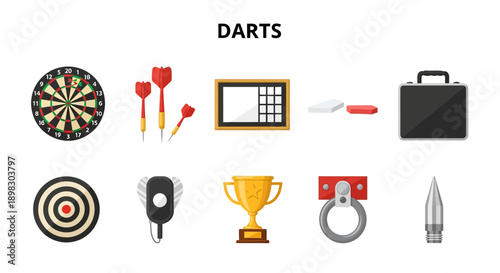 Collection of ten distinct dartrelated icons arranged in two rows