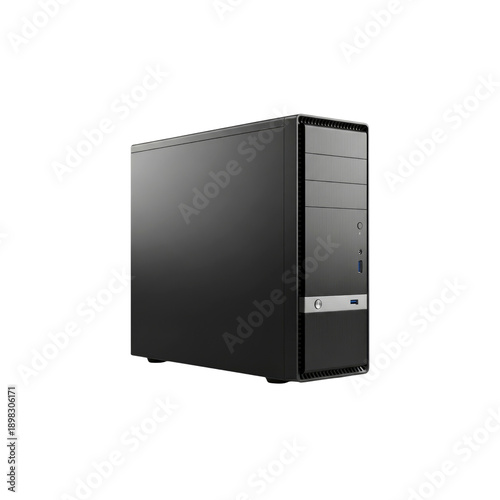 Black desktop computer tower isolated On Transparent Background