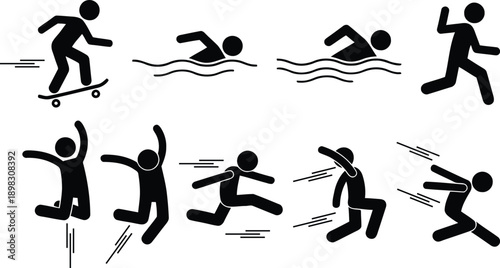 Illustrations of various activities and actions involving people