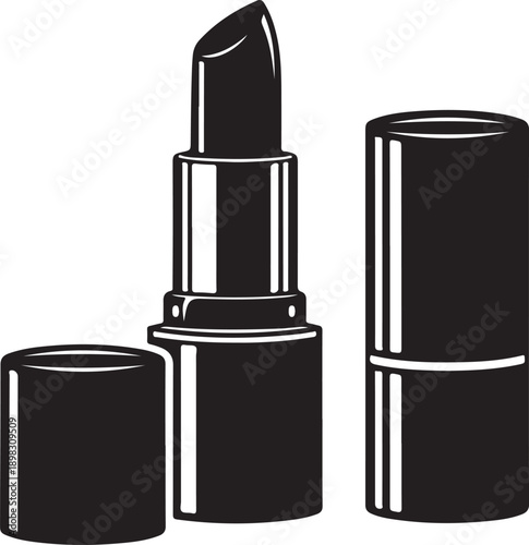 Black lipstick in open and closed tubes for makeup and beauty