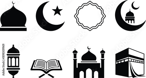 Diverse symbols representing islamic culture and religion