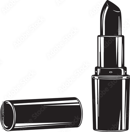 Black lipstick with cap off on white background