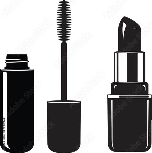 Black mascara and lipstick makeup set for beauty routine