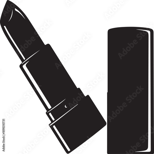Elegant black lipstick and case on white background