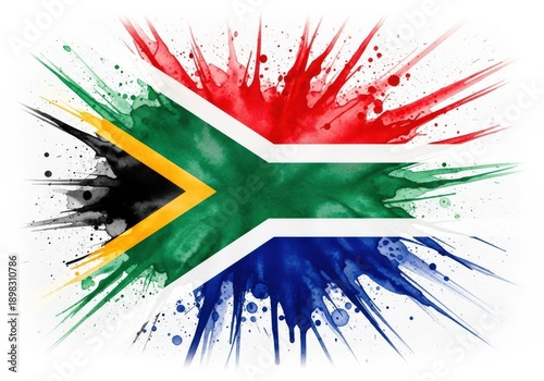 South africa flag painted with watercolor splashes vibrant colors national symbol