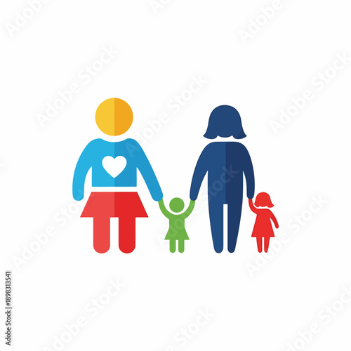 Two Women Holding Hands with Children