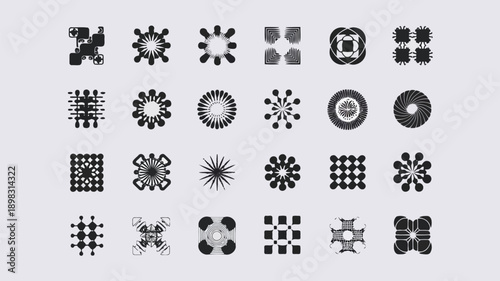 Arrangement of abstract geometric patterns resembling cellular structures or microscopic views high quality