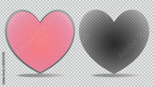 Smooth gradient heart shapes with drop shadow effect isolated on transparent background for romantic greeting cards posters prints and digital design use