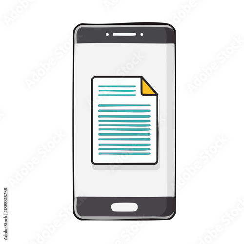 スマートフォンと書類(ドキュメント,アイコン,手書き風,線画,ベクター素材,背景透過,モバイル閲覧)
