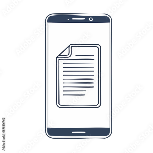 スマートフォンと書類(ドキュメント,アイコン,手書き風,線画,ベクター素材,背景透過,モバイル閲覧)
