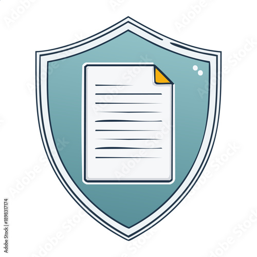 セキュリティの盾と書類(ドキュメント,アイコン,手書き風,線画,ベクター素材,背景透過,データ保護)
