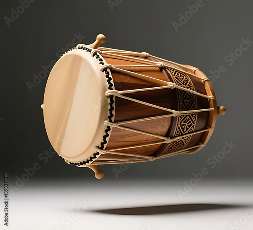 Bedug drum used to announce prayer time in Indonesian mosques, wooden texture detail