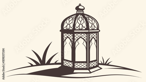 Elegant lantern standing alone in serene outdoor setting