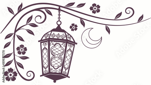 Elegant hanging lantern with floral design and crescent moon