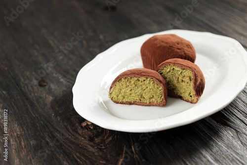 Half Dubai Chewy Cookie, showing a rich pistachio and kataifi filling.
