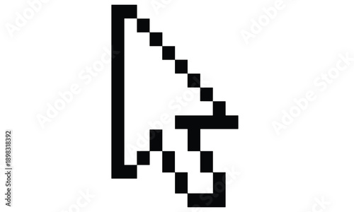 Computer mouse cursor icon in pixelated style, symbolizing digital navigation and user interaction on a simple white background, suitable for website and application design elements.
