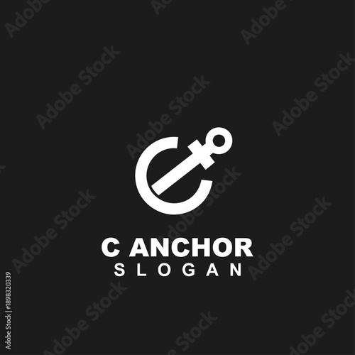 C Anchor Logo Design - Modern Minimalist Nautical Branding Identity on Black Background