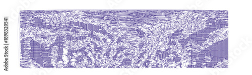 Intricate purple abstract illustration with detailed organic flowing lines creating a dynamic visual texture on a white background, perfect for design backgrounds and artistic concepts.