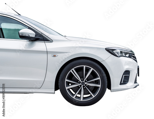 White Hatchback Car Side View Isolated Cutout PNG